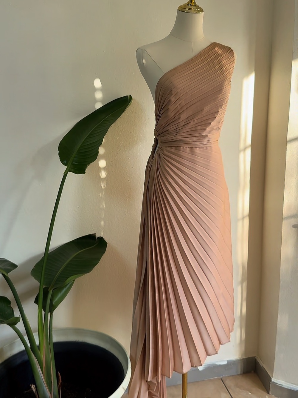 One-Shoulder Pleated Blush Pink Dress